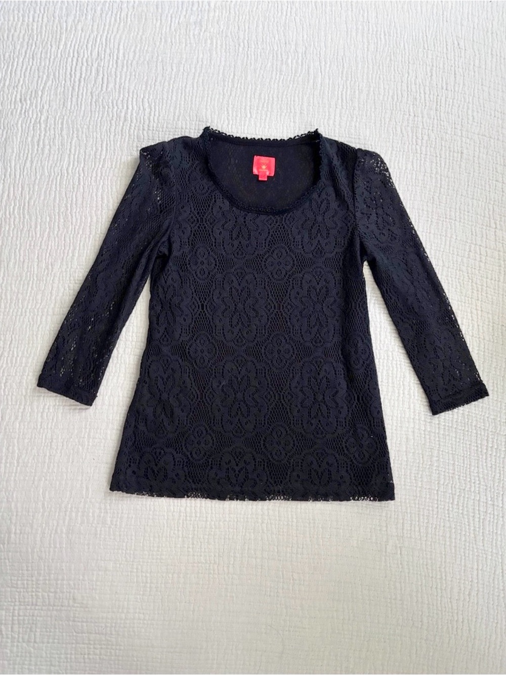 Deep Or Shallow Japanese Brand lace half sleeve tunic top black Size XS